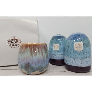 Salt/Pepper Shakers & Toothpick Holder, Wizard of Clay, 1 of a Kind Clay Pottery